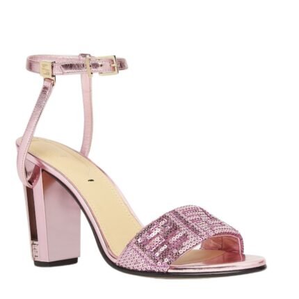FENDI DELFINA METALLIC NAPPA LEATHER AND FF SEQUIN HIGH HEELED SANDALS