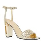 FENDI DELFINA METALLIC NAPPA LEATHER AND FF SEQUIN HIGH HEELED SANDALS