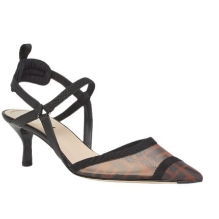 FENDI COLIBRÌ LITE FF MESH MEDIUM HEELED SLINGBACKS