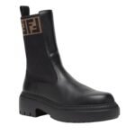 FENDI DOMINO BLACK LEATHER BIKER BOOTS