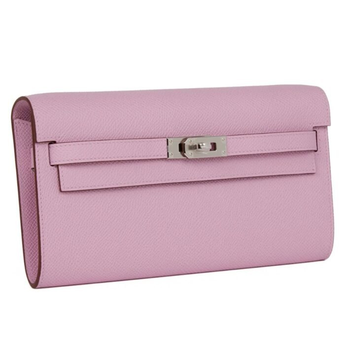 HERMÈS KELLY WALLET TO GO MAUVE SYLVESTRE EPSOM PALLADIUM HARDWARE