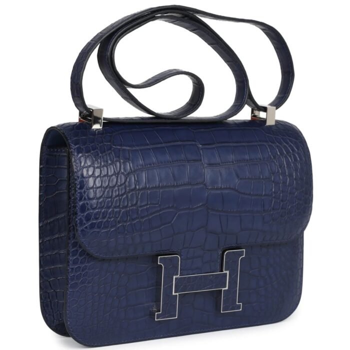 HERMÈS CONSTANCE 1-24 BLEU SAPHIR MATTE ALLIGATOR MARQUETTE PALLADIUM HARDWARE