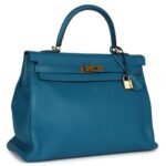 PRE-OWNED HERMÈS KELLY RETOURNE 35 COBALT CLEMENCE GOLD HARDWARE