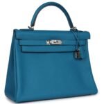 HERMÈS KELLY RETOURNE 32 COBALT CLEMENCE PALLADIUM HARDWARE