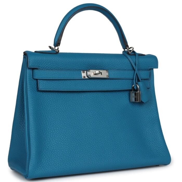 HERMÈS KELLY RETOURNE 32 COBALT CLEMENCE PALLADIUM HARDWARE