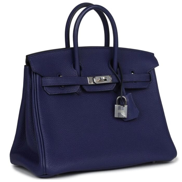 PRE-OWNED HERMÈS BIRKIN 25 BLEU ENCRE TOGO PALLADIUM HARDWARE