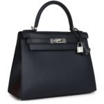 HERMÈS SPECIAL ORDER (HSS) KELLY SELLIER 28 BLEU OBSCUR VERSO SOMBRERO PALLADIUM HARDWARE