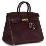 PRE-OWNED HERMÈS BIRKIN 25 ROUGE SELLIER MATTE POROSUS CROCODILE GOLD HARDWARE