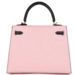 HERMÈS SPECIAL ORDER (HSS) KELLY SELLIER 25 ROSE SAKURA AND BLACK CHEVRE MYSORE BRUSHED GOLD HARDWARE