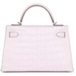 HERMÈS KELLY SELLIER 20 MAUVE PALE BOREAL SATIN ALLIGATOR PALLADIUM HARDWARE