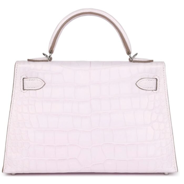 HERMÈS KELLY SELLIER 20 MAUVE PALE BOREAL SATIN ALLIGATOR PALLADIUM HARDWARE