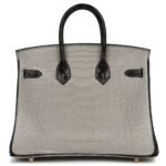 HERMÈS SPECIAL ORDER HSS BIRKIN 25 GRIS PERLE AND BLACK MATTE ALLIGATOR MISSISSIPPIENIS BRUSHED GOLD HARDWARE
