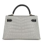 HERMÈS SPECIAL ORDER HSS KELLY SELLIER 20 GRIS PERLE AND BLACK MATTE ALLIGATOR GOLD HARDWARE