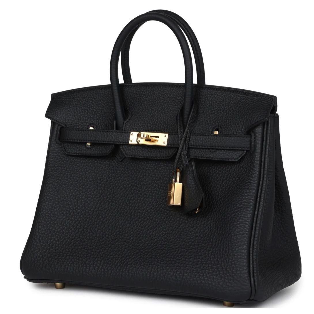 3 HERMÈS BIRKIN 25 BLACK TOGO GOLD HARDWARE