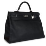 PRE-OWNED HERMÈS KELLY VOYAGE 50 BLACK EVERCOLOR PALLADIUM HARDWARE