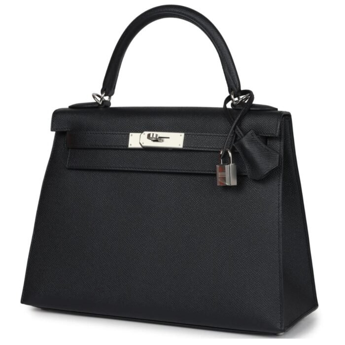 HERMÈS KELLY SELLIER 28 BLACK EPSOM PALLADIUM HARDWARE