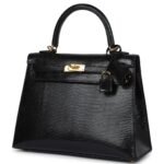 HERMÈS KELLY SELLIER 25 BLACK VARANUS NILOTICUS LIZARD GOLD HARDWARE