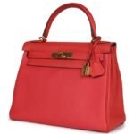 PRE-OWNED HERMÈS KELLY RETOURNE 28 ROUGE PIVOINE TOGO GOLD HARDWARE