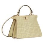 FENDI PEEKABOO ISEEU PETITE CHAMPAGNE-COLORED SUEDE BAG WITH FF IN CRYSTALS AND STUDS
