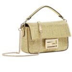 FENDI BAGUETTE MINI CHAMPAGNE COLORED SUEDE BAG WITH FF IN CRYSTALS AND STUDS