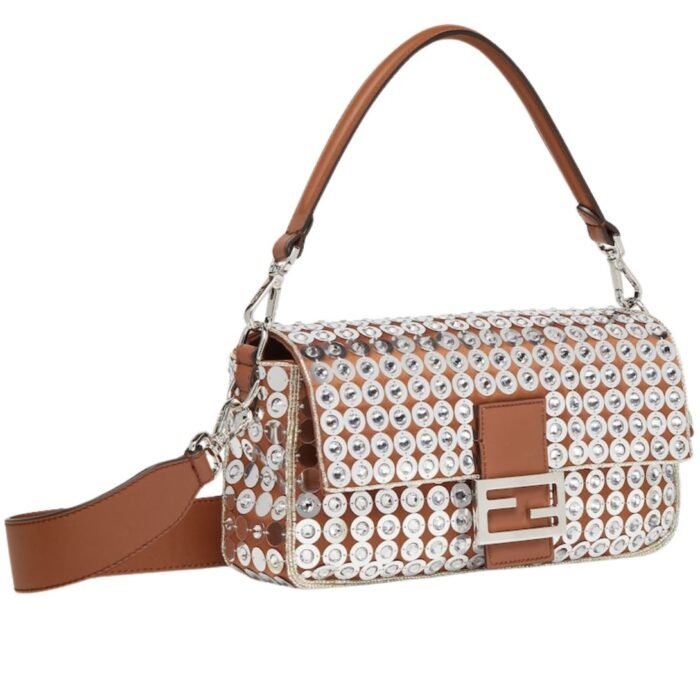 FENDI BAGUETTE BAG EMBROIDERED WITH SILVER-COLOR SEQUINS AND RHINESTONES