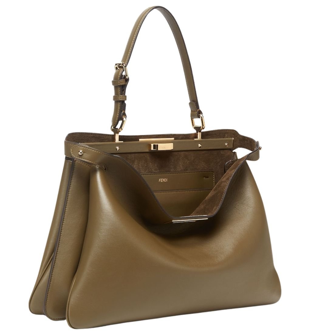 3 FENDI PEEKABOO SOFT LARGE GREEN LEATHER BAG