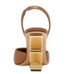 FENDI FIRST BROWN LEATHER HIGH-HEELED SLINGBACKS