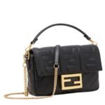 FENDI BAGUETTE MINI BLACK NAPPA LEATHER BAG WITH FF MOTIF