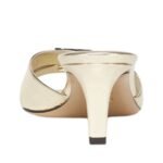 FENDI FFOLD CHAMPAGNE-COLORED METALLIC NAPPA LEATHER MEDIUM-HEELED SANDALS