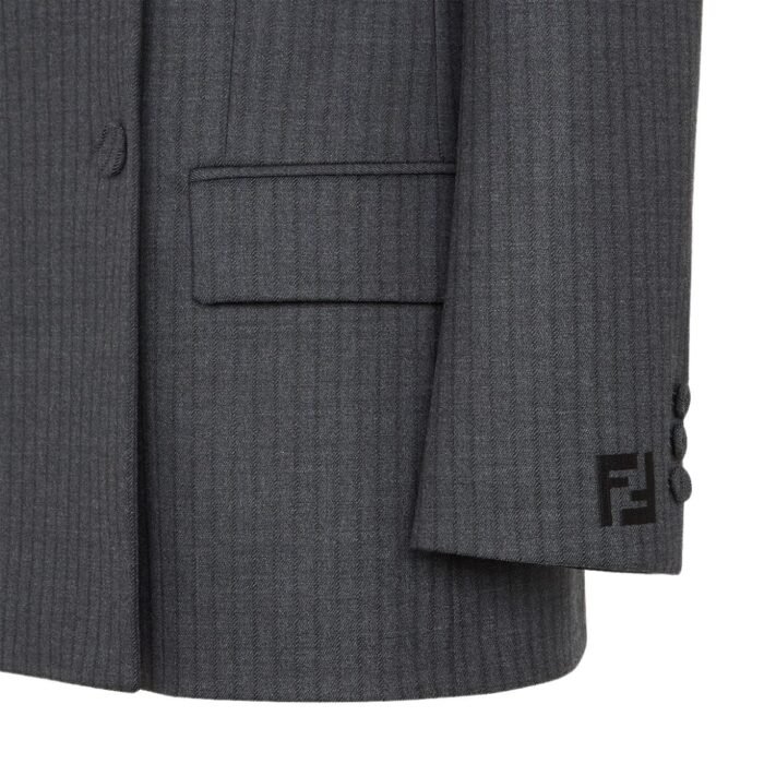 FENDI JACKET GRAY PINSTRIPED WOOL BLAZER