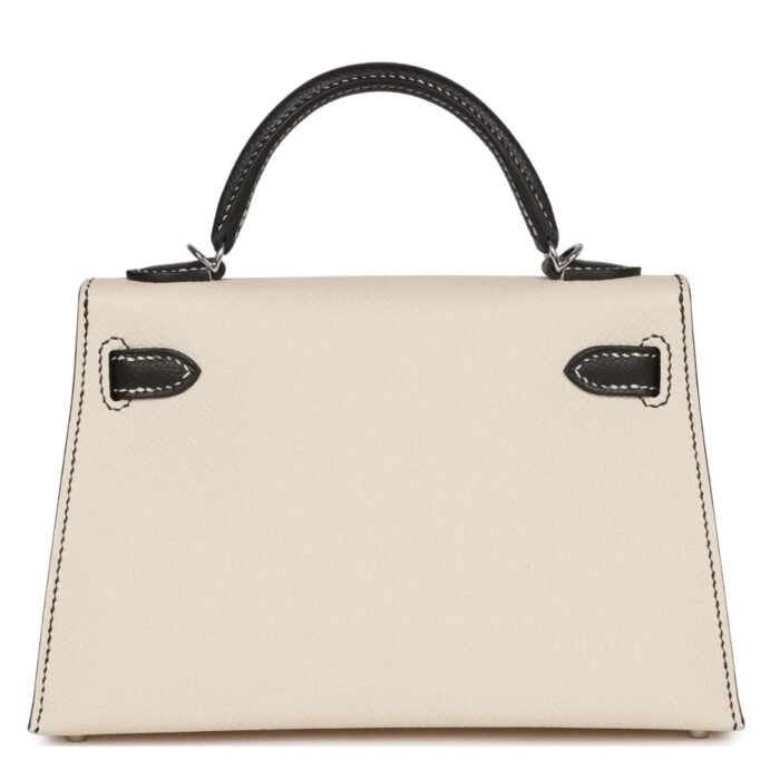 HERMÈS SPECIAL ORDER (HSS) KELLY SELLIER 20 CRAIE AND BLACK EPSOM PALLADIUM HARDWARE
