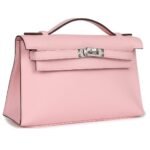 HERMÈS KELLY POCHETTE ROSE SAKURA SWIFT PALLADIUM HARDWARE