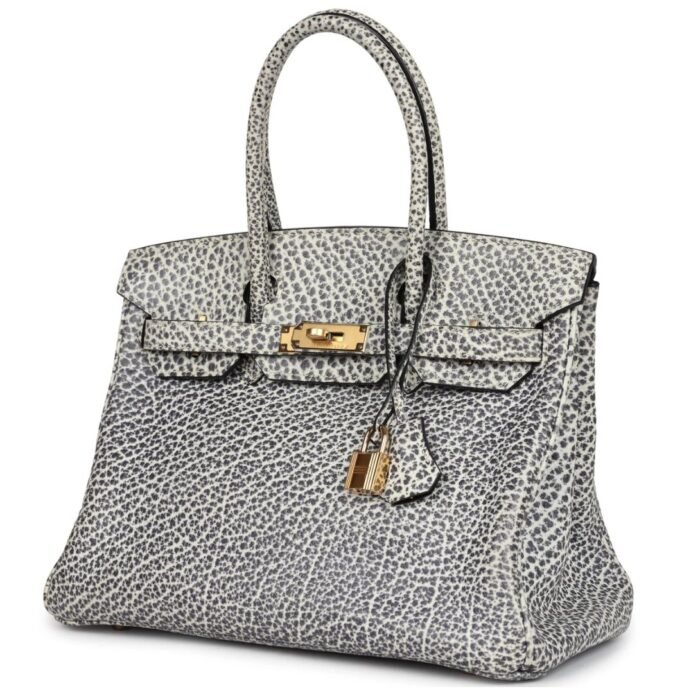 VINTAGE HERMÈS BIRKIN 30 WHITE DALMATIAN BUFFALO GOLD HARDWARE