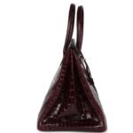 PRE-OWNED HERMÈS BIRKIN 35 BORDEAUX SHINY POROSUS CROCODILE PALLADIUM HARDWARE