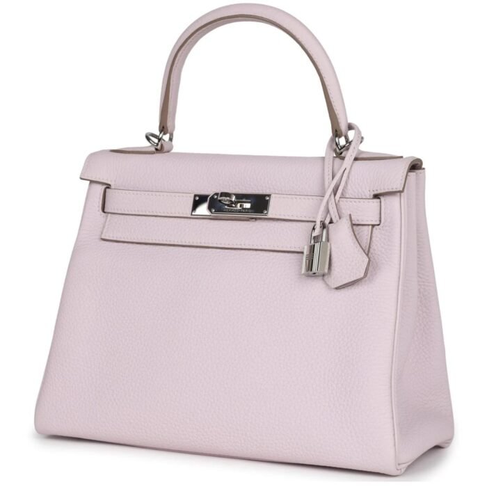 PRE-OWNED HERMÈS KELLY RETOURNE 28 MAUVE PALE CLEMENCE PALLADIUM HARDWARE