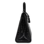 PRE-OWNED HERMÈS KELLY RETOURNE 32 SO BLACK MATTE NILOTICUS CROCODILE BLACK HARDWARE
