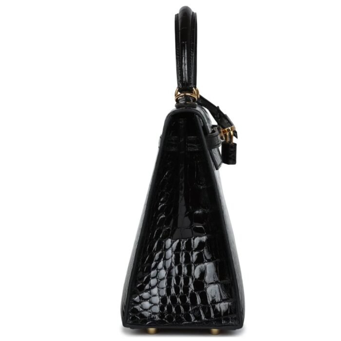 HERMÈS KELLY SELLIER 25 BLACK SHINY ALLIGATOR GOLD HARDWARE
