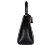 HERMÈS KELLY SELLIER 25 BLACK VARANUS NILOTICUS LIZARD GOLD HARDWARE