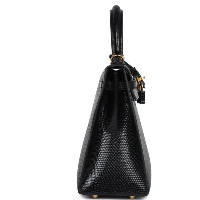 HERMÈS KELLY SELLIER 25 BLACK VARANUS NILOTICUS LIZARD GOLD HARDWARE