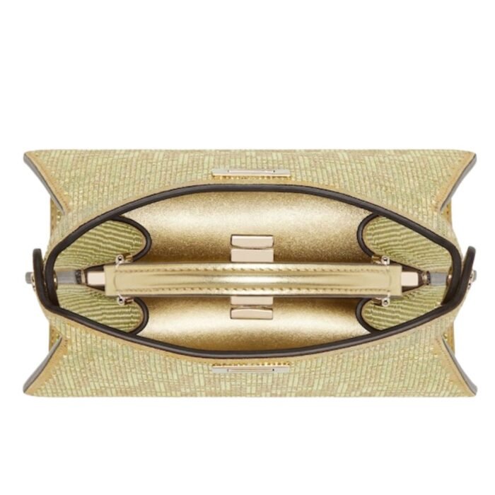 FENDI PEEKABOO ISEEU PETITE CHAMPAGNE-COLORED SUEDE BAG WITH FF IN CRYSTALS AND STUDS