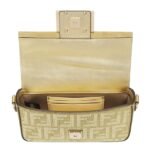 FENDI BAGUETTE MINI CHAMPAGNE COLORED SUEDE BAG WITH FF IN CRYSTALS AND STUDS