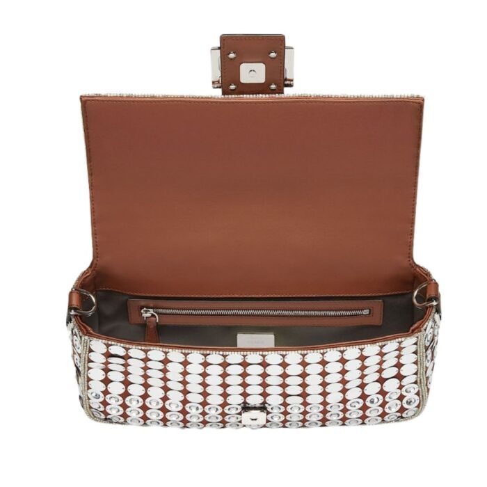 FENDI BAGUETTE BAG EMBROIDERED WITH SILVER-COLOR SEQUINS AND RHINESTONES