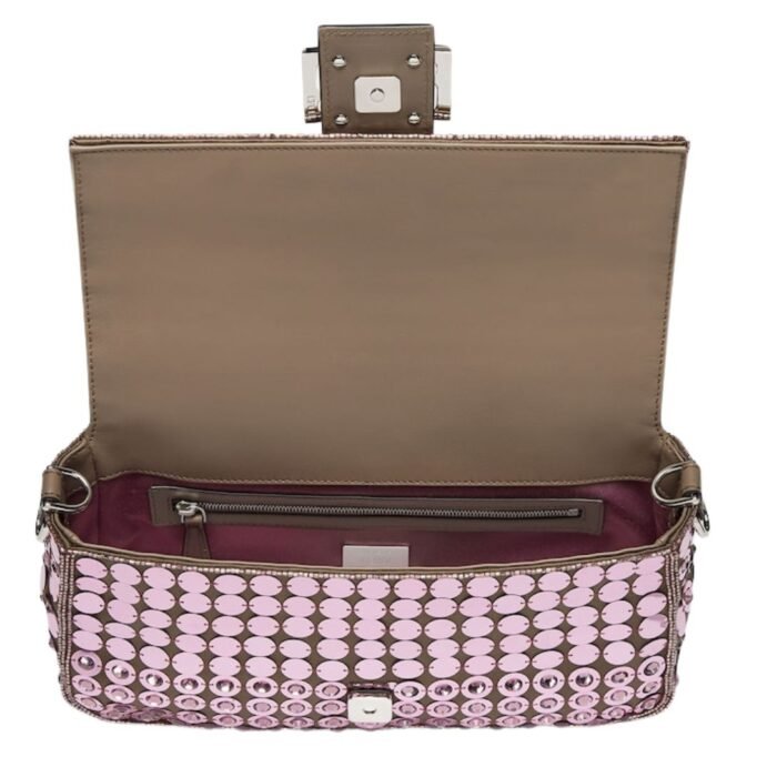 FENDI BAGUETTE BAG EMBROIDERED WITH PINK SEQUINS AND RHINESTONES