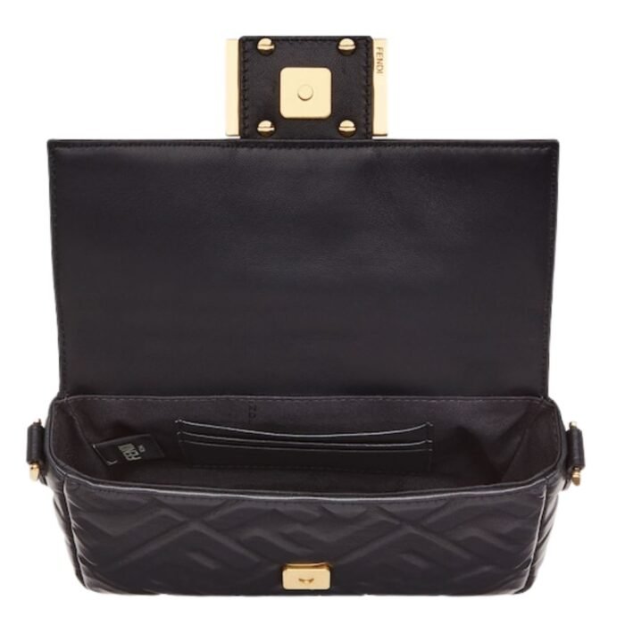 FENDI BAGUETTE MINI BLACK NAPPA LEATHER BAG WITH FF MOTIF