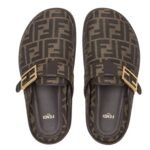 FENDI FEEL BROWN FABRIC SABOTS