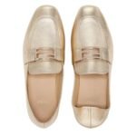 FENDI BAGUETTE METALLIC CHAMPAGNE-COLORED LEATHER LOAFERS