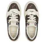 FENDI MATCH CANVAS AND WHITE SUEDE PLATFORM LOW-TOPS