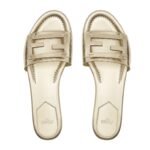FENDI BAGUETTE MAUVE METALLIC LEATHER SLIDES