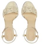 FENDI DELFINA METALLIC NAPPA LEATHER AND FF SEQUIN HIGH HEELED SANDALS