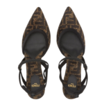 FENDI COLIBRÌ LITE MEDIUM-HEEL BLACK CHENILLE SLINGBACKS